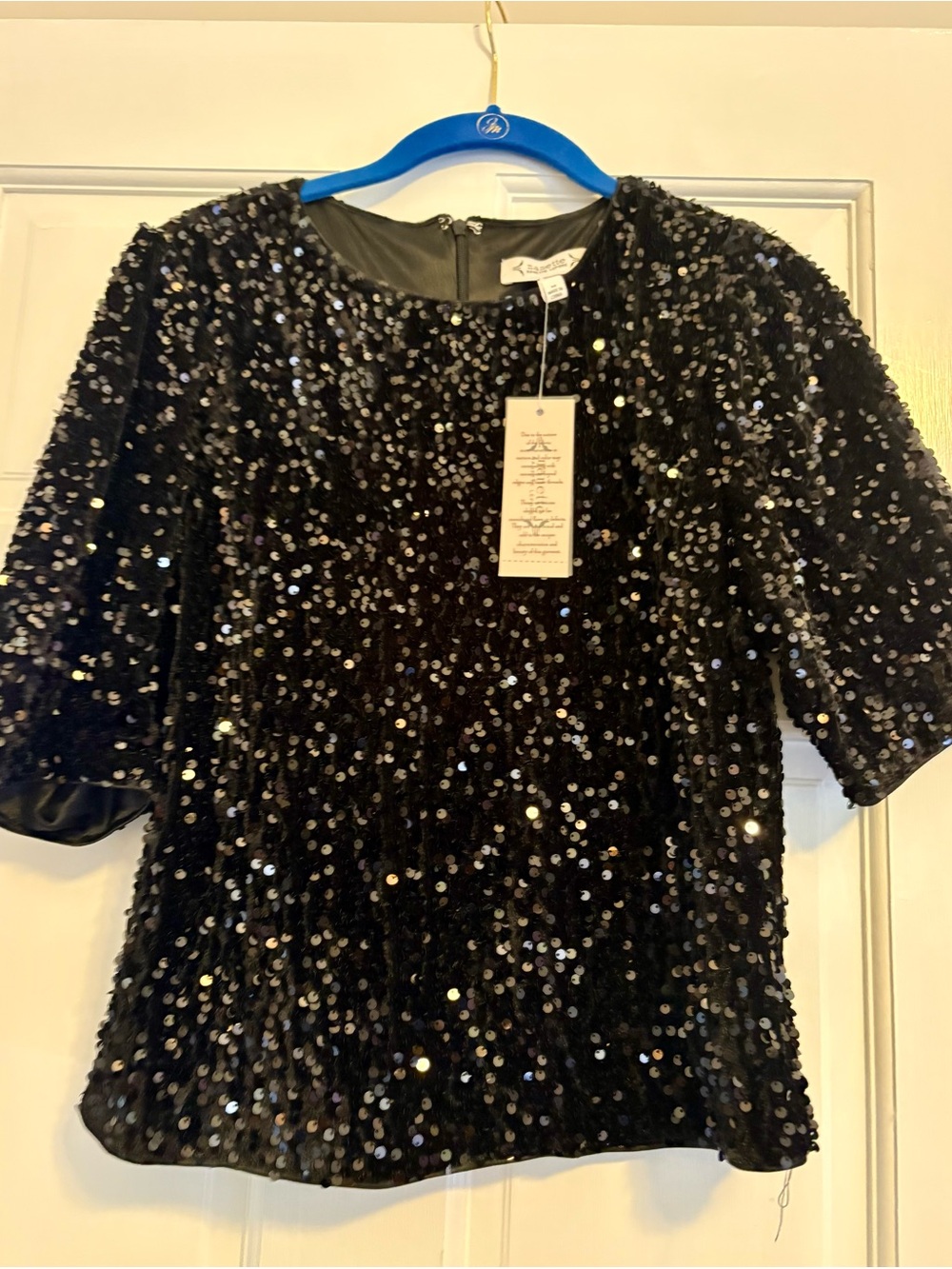 Nanette Lepore Sequin Short-Sleeve Medium Top - Black NWT